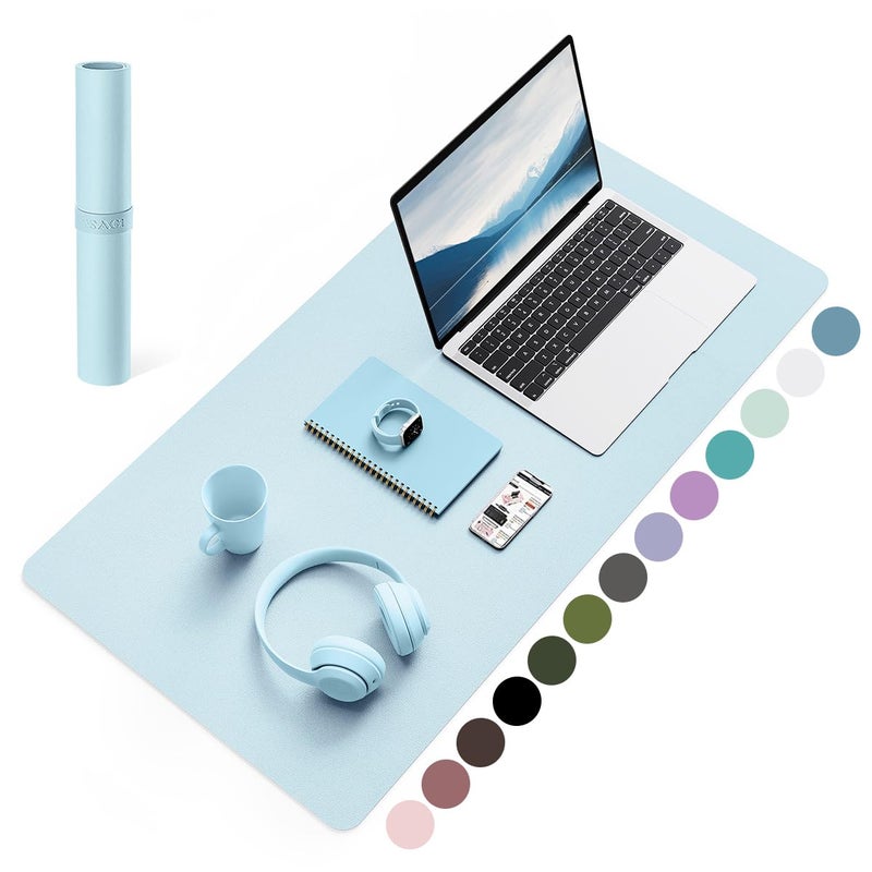 YSAGi Non-Slip Leather Desk Pad, Waterproof Laptop Computer Desk Keyboard Mat, Table Protector Blotter Mat, Large Mouse Pad for Office/Work/Home/Decor(Sky Blue, 31.5" x 15.7") - Image 1